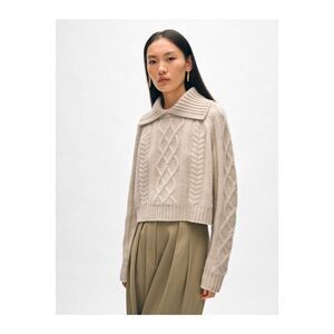 White + Warren Cashmere Luxe Cable Collar Crewneck Size M Cream Knit Sailor